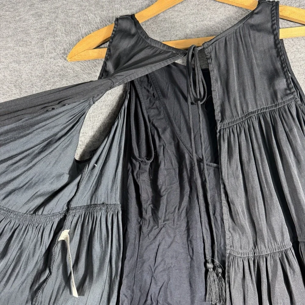 Free People Intimately Pretty Please  Open Tie Back Black Bodysuit Size Medium